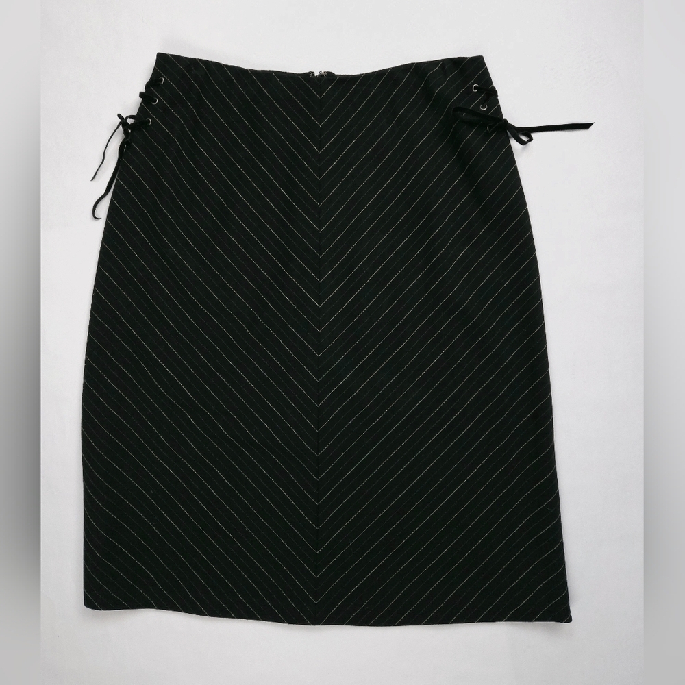 Prophecy Black And Gold Striped Stretch Pencil Skirt Velvet Laced Ties 12